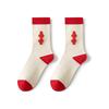 5 Pairs of Female New Year Chinese Knot Retro Sweat Absorbent Non Slip Big Red Tube Socks