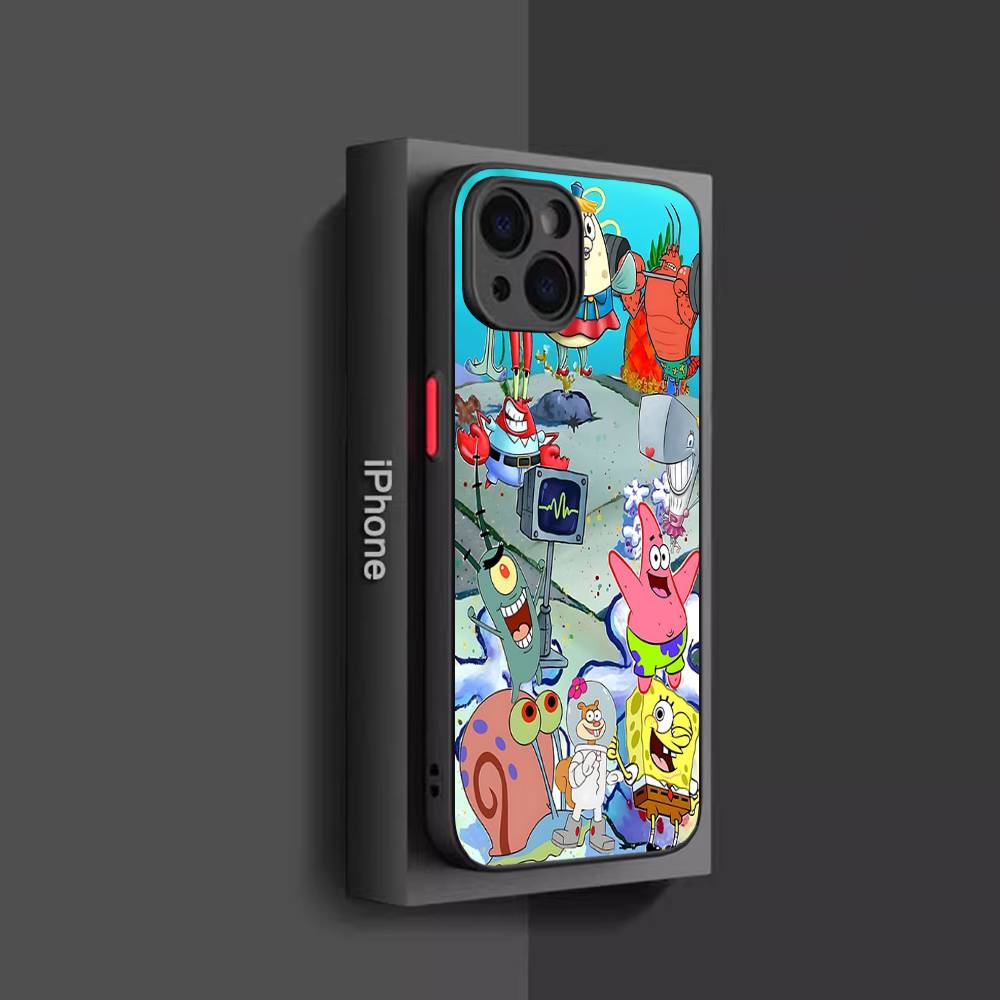 Cartoon Cute S-SpongeBob Anime Phone Case For IPhone 11 12 13 14 15 16 Pro Plus X XS MAX Matte Bumper Shockproof Cover