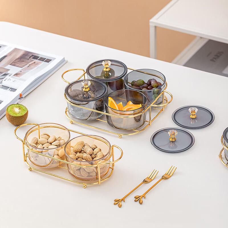 Light Luxury Glass Snack and Candy Dish with Gold Tray and Lid