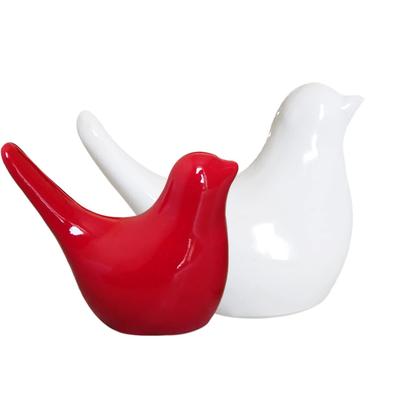 Kreative Weiß und Rot Glänzende Keramikvögel Figuren Heimdekorationen Accessoires Party (2er-Pack, Weiß & Rot)