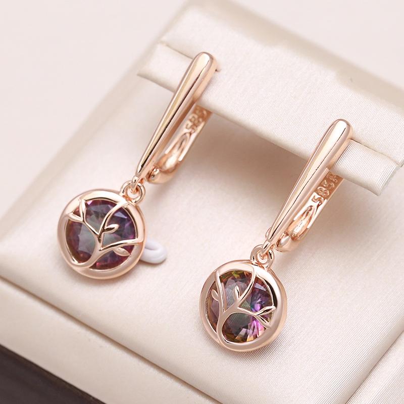 Fashion Dangle Earrings For Women With  Rose Gold Color Round Natural Zircon Discolored Crystal Flower Fine Jewelry