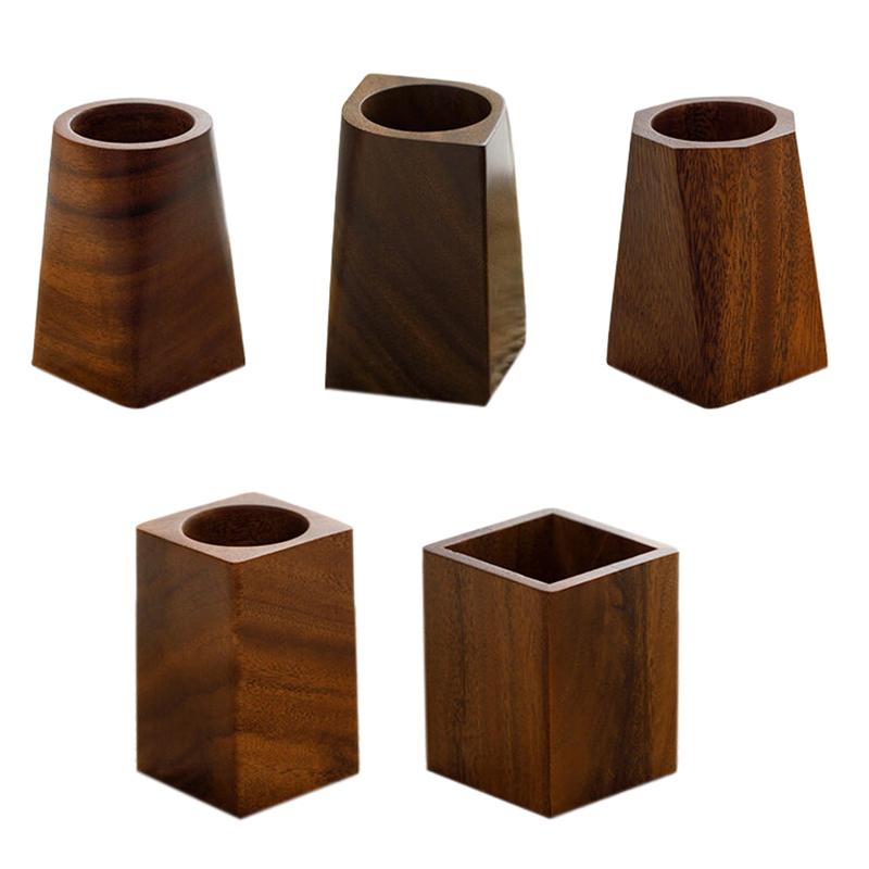 Black Walnut Polished Pen Holder - Wooden Desktop Storage Box Desk Accessories Organizer Stationery Container