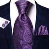 Hi-Tie Viola Unito Paisley Seta Cravatta da Matrimonio per Uomo Design Novità Fazzoletto Gemelli Regalo Set Cravatta Uomo Festa Business Dropshipping