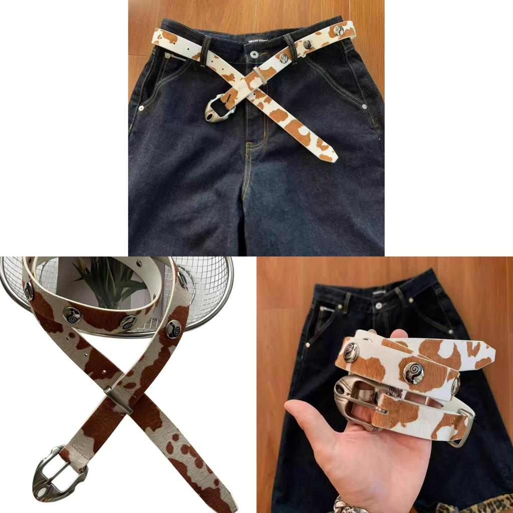 Pu Leather Cow Print Belt For Women With Metal Pin Buckle And Edgy Style