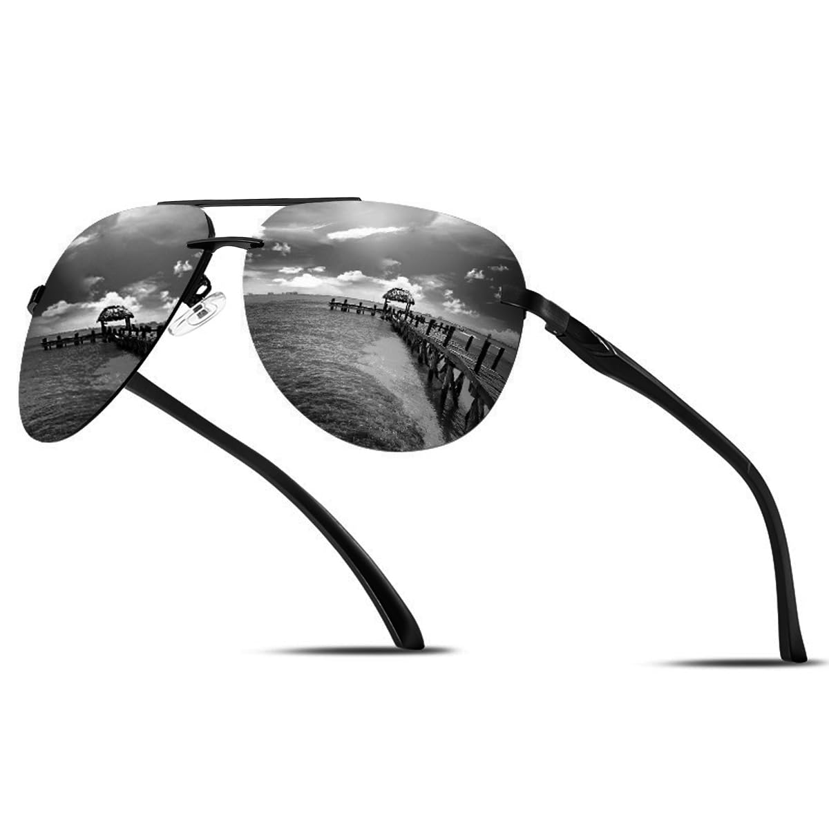 

[FEISEDY] Teardrop Sunglasses, Polarized, Aviator Style, UV400, UV Cut, Mirrored, Metal Frame, Spring Hinges, for Driving, B1094