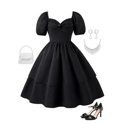 European & American Style Girls' Puff Sleeve Formal Dress - Spring/Summer Collection