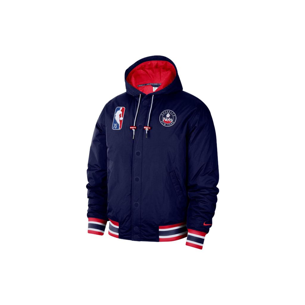 Nike NBA Brooklyn Nets Logo Striped Single-Breasted Casual Sport Hooded Jacket Men Jacket Space-Blue DB1981-492