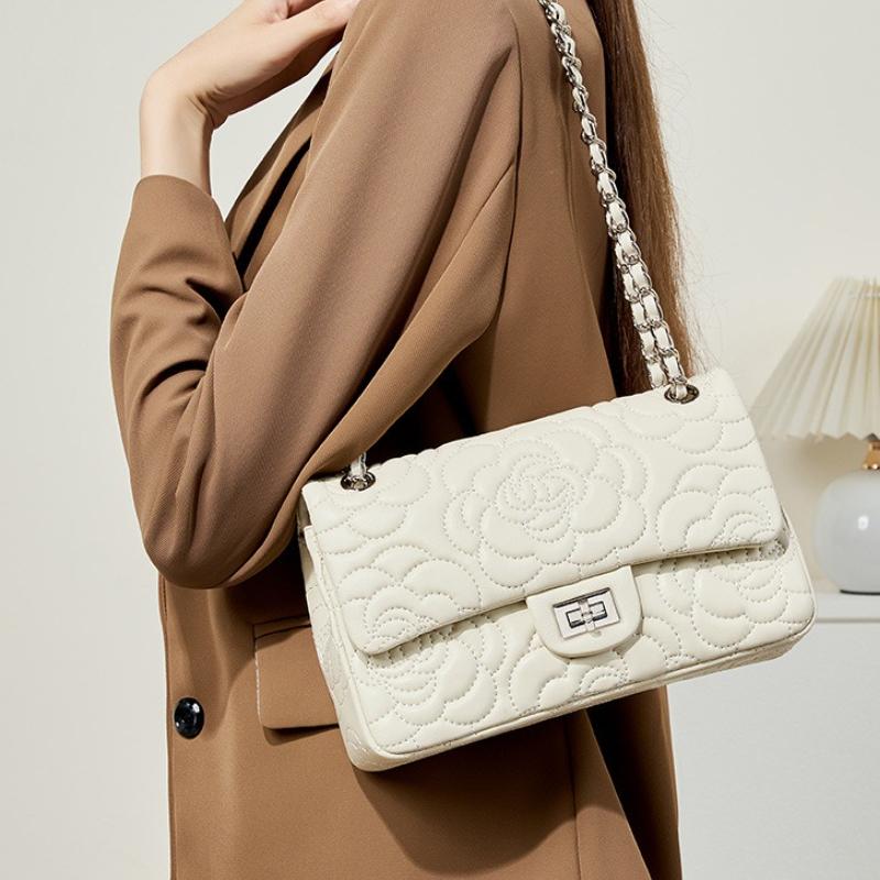 Top Layer Sheepskin Flower Diamd Grid Women's Bag, High-quality Leather Chain Bag, Versatile Single Shoulder Crossbody Bag