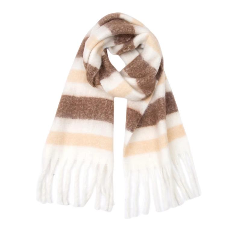 Winter Yarn Thicken Style Luxury Multicolour Plaid Faux Mohair Scarf Women Tassel Long Ring