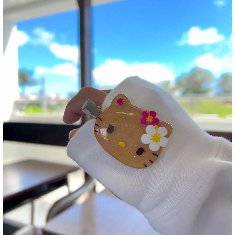 2Pcs Kawaii Sanrio Black Skin Hello Kitty Hairpin Sweet Girls Cute Cartoon Bangs Side Clip Creative Headdress Birthday Gifts