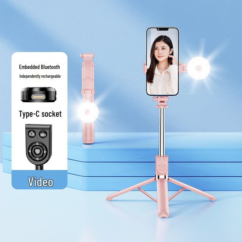 All-in-One Bluetooth Selfie Stick Tripod with Remote Control for Live Broadcasts and Travel