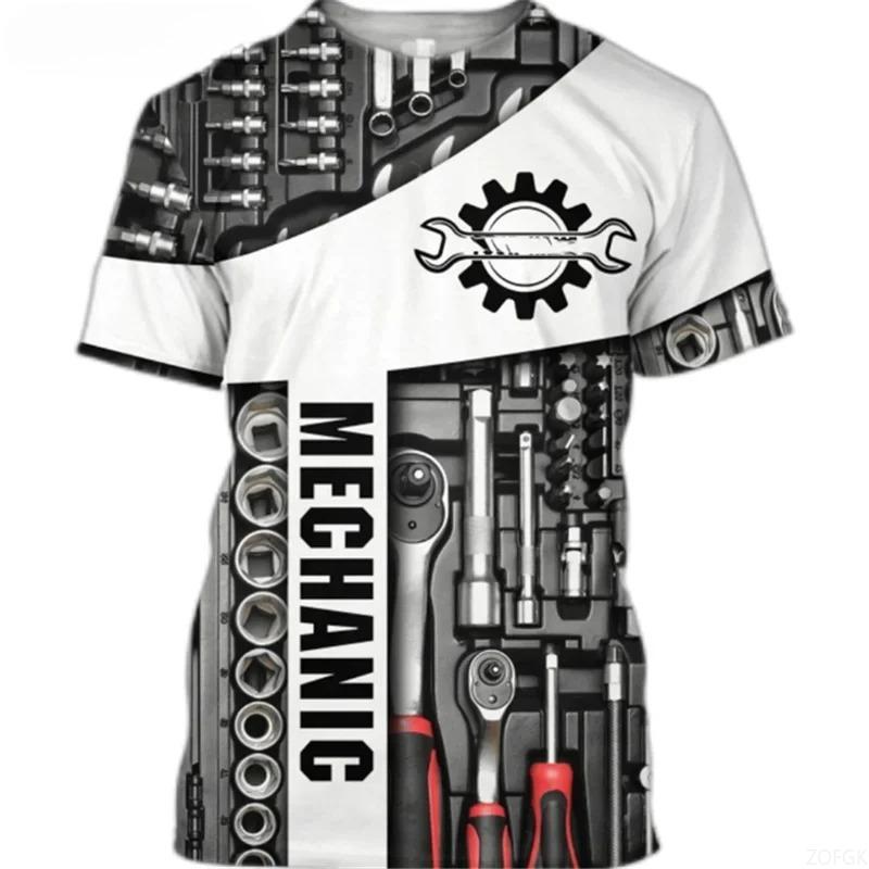 Short Sleeved Street Wear, Mechanical Repair Tool Pattern, Men's T-shirt, Mechanical Personalized 3D Printed Men's T-shirt Top