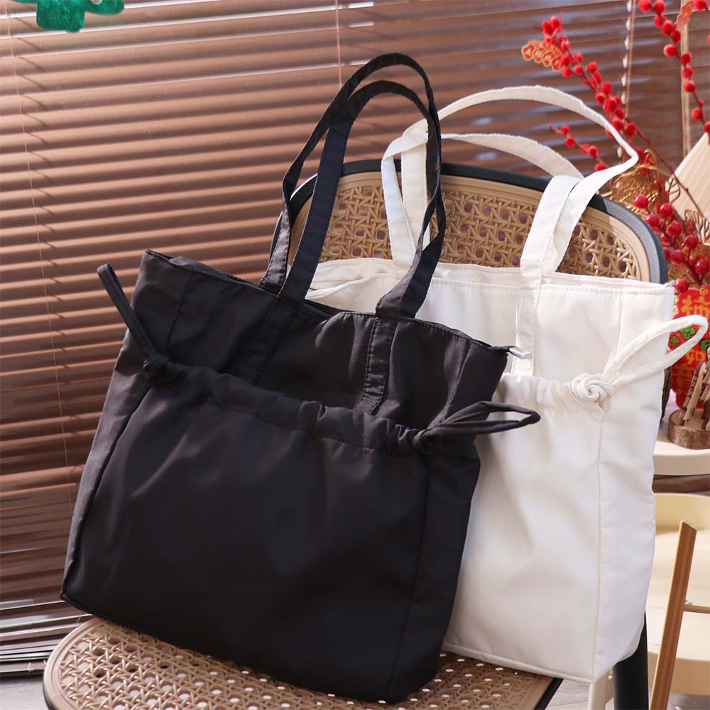Zipper Nylon Shoulder Bag Drawstring Storage Pouch Casual Versatile Commuting Handbag Shopping