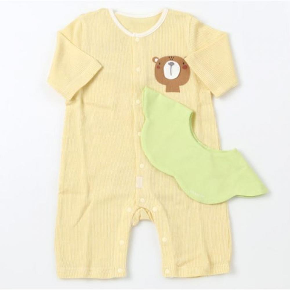 ABSORBA 2 Piece Set 7 Sleeve Romper + Bib  A11106d1 Yellow+pink 
