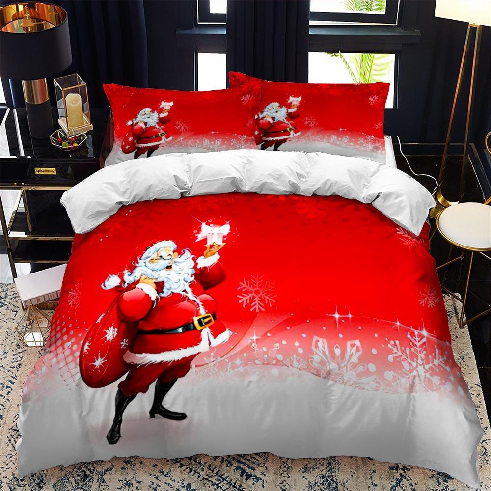 Christmas Polywster Duvet Cover Set King Queen Size Winter Red Santa Claus Gift Merry Christmas For Boys Girls Teens Bedding Set