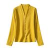 Sunscreen Shirt V-neck Elegant Long-sleeved Cardigan with Printed Buttons, Lightweight Blouse for Spring and Summer, Light and Thin for Ladies.