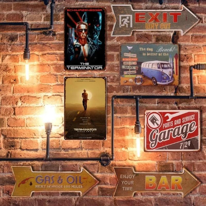 Kovový plechový plakát Terminator 2 Film Kovová deska Plakát Dekorace pro Bar Klub Nástěnná dekorace Retro Domov Ložnice Vintage nástěnná deska
