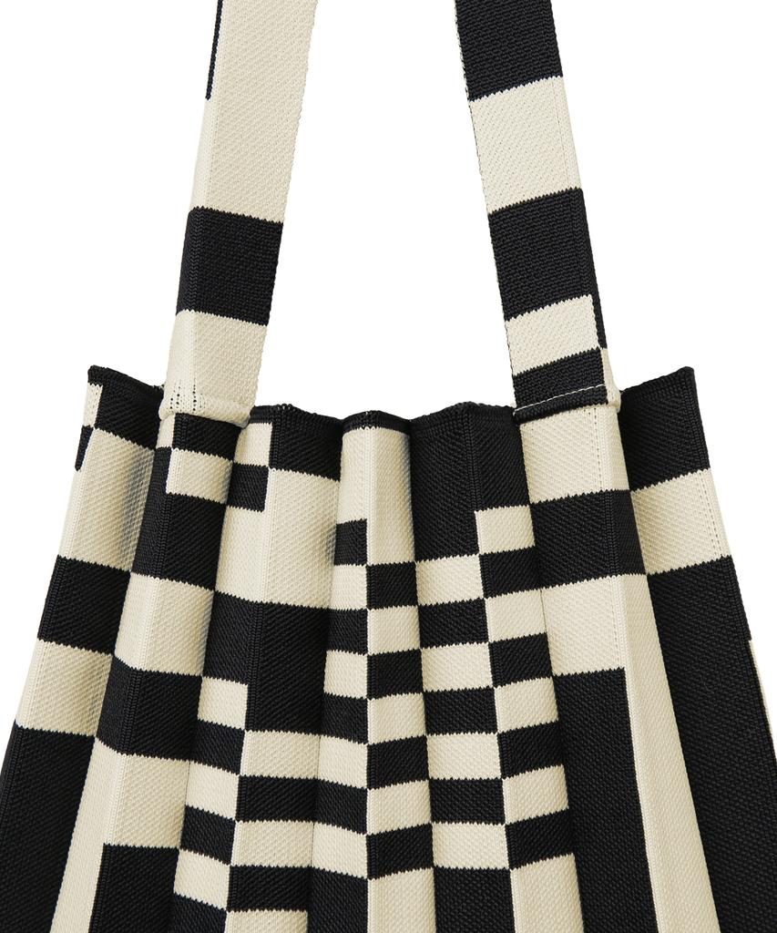 Pleatsmama Grid Black Tote Bag