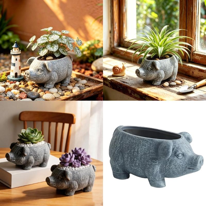 Niedlicher Blumentopf mit Steinmuster und Schwein für Zimmerpflanzen Sukkulenten Tischdekoration Schreibtischgartendekoration Liebhaber von Grünpflanzen