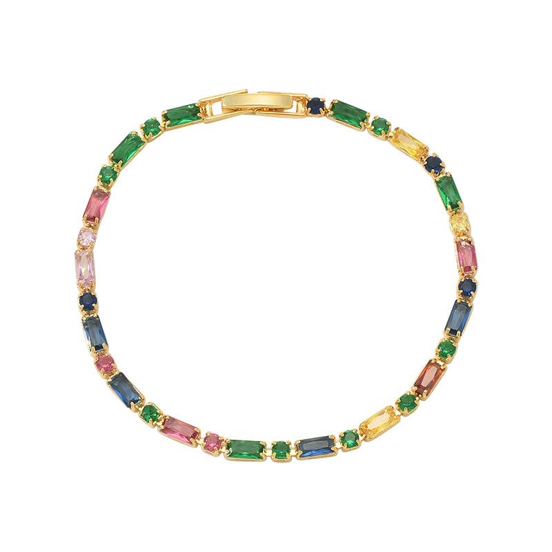 18K Gold Platinierte Regenbogen Baguette CZ Tennisarmband – Luxuriöser Bunter Schmuck, Funkelndes Geschenk für Frauen
