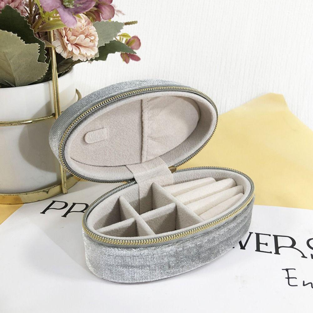 Portable Velvet Jewelry Display Box Oval Shape Ring Earring Necklace Box Daily Use