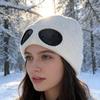 Strickmütze Einfarbig Warme Strickmütze mit Brillen-Dekor Elastisch Winddicht Wintermütze Outdoor Reisen Radfahren Tägliches Tragen