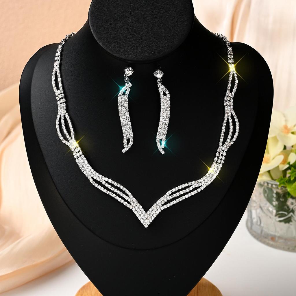 Funkelndes Strass- & Zirkon-Braut-Halsketten- und Ohrring-Set - Elegante Hochzeitsaccessoires