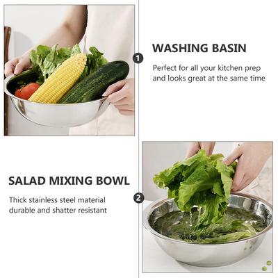 1 Pièce Pot de Mélange à Salade en Acier Inoxydable Sanitaire Bassine de Lavage de Légumes Bol de Préparation de Cuisine Robuste Profond Intérieur Extérieur