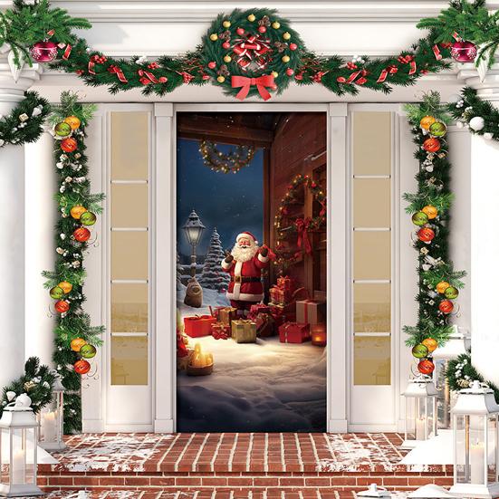 Christmas Door Cover Cute Reindeer Front Door Cover 35x82in Porch Welcome Sign Banner for Winter Holiday Party Photo Backdrop Decor
