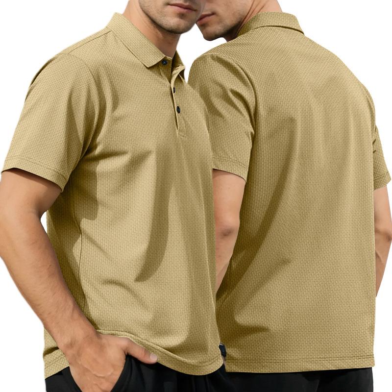 TEMU popular high-end mesh seersucker ice silk short-sleeved men's lapel summer solid color large size POLO shirt