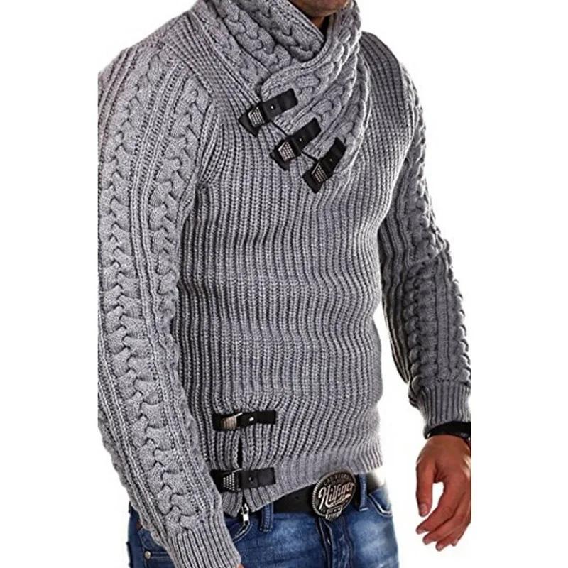 Sweaters Men Pullovers Knitted Full Sleeve Mock Neck Tops Knit Solid Slim Fit Top Splice Casual Regular Autumn Winter 2024