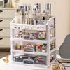 Clear Makeup Organizer: Plastic Desktop Drawer with Lipstick and Brush Storage