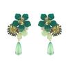 E11811 new retro personality exaggerated versatile resin flower water drop long earrings heavy industry temperament