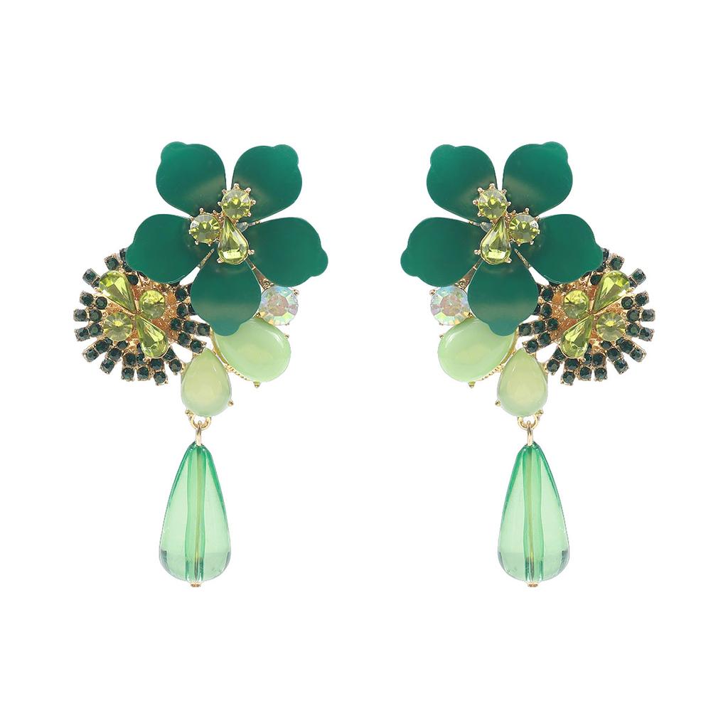 E11811 new retro personality exaggerated versatile resin flower water drop long earrings heavy industry temperament