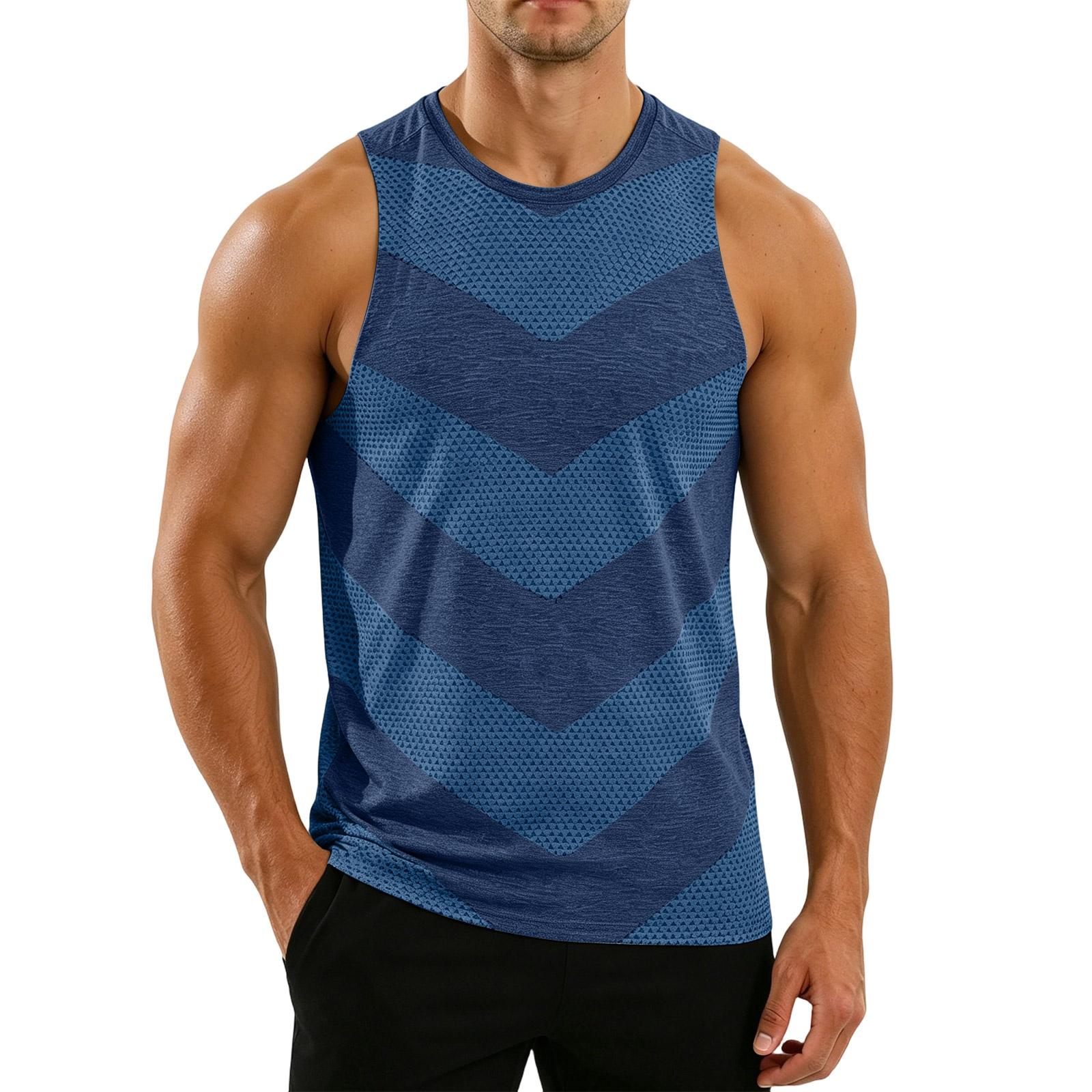 

Men s Sleeveless Athletic Tank Top Running Vest Basketball Sports Jersey Marathon Fitness Training Shirt Lightweight Breathable Fabric M синий