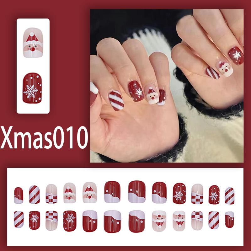 Winter Sweet Cartoon Christmas Wearing Nails Snowflake Santa Claus Nail Art Fake Nail Patch Christmas Collection