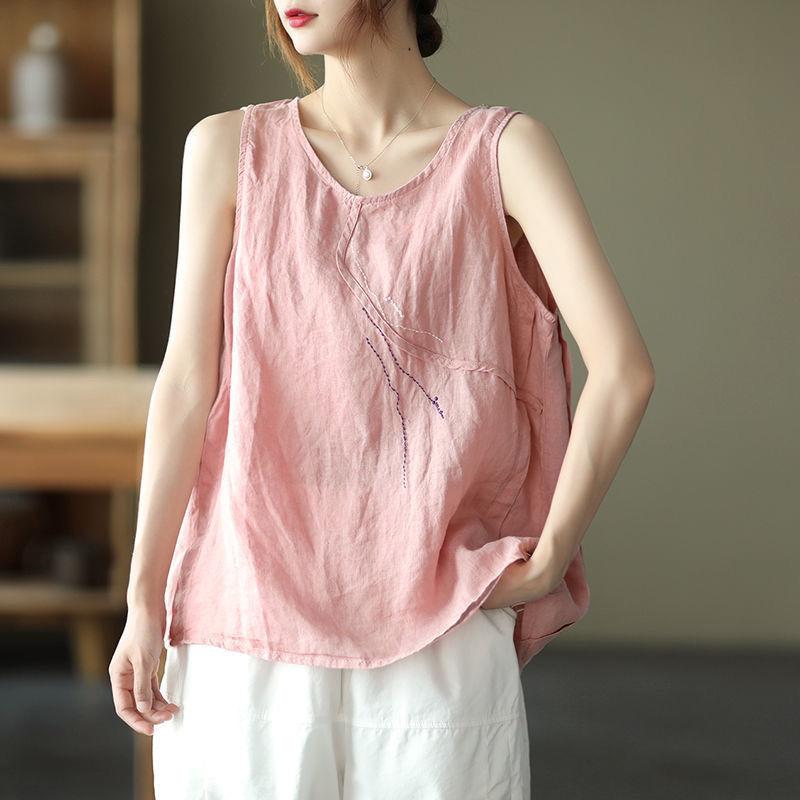 Women's Tank Top Summer Cotton and Linen Plus Size Loose Thin Top Short Sleeved T-shirt for Women