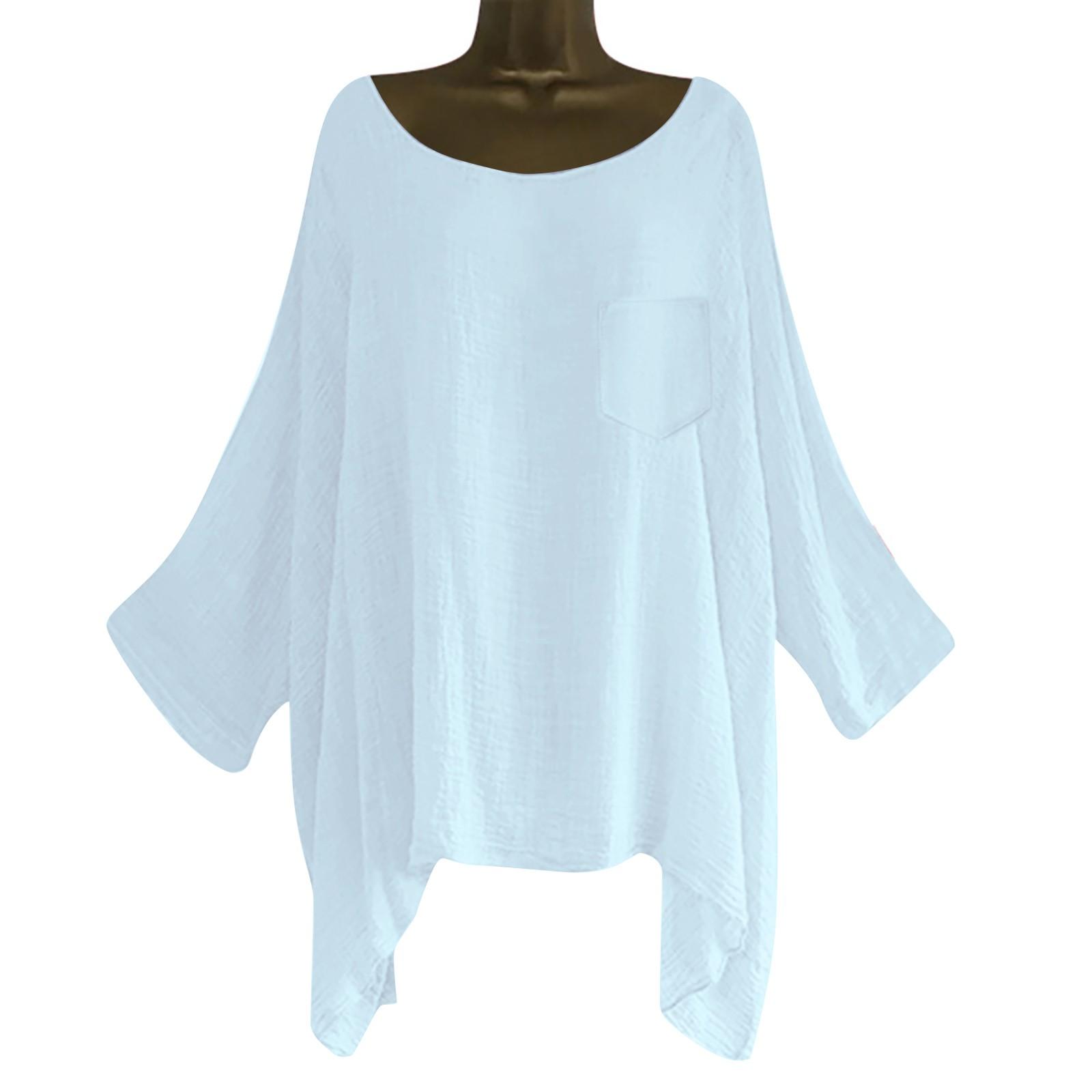 

Женские хлопковые льняные блузки с рукавом 3/4, футболка с круглым вырезом, однотонная рубашка XXXL