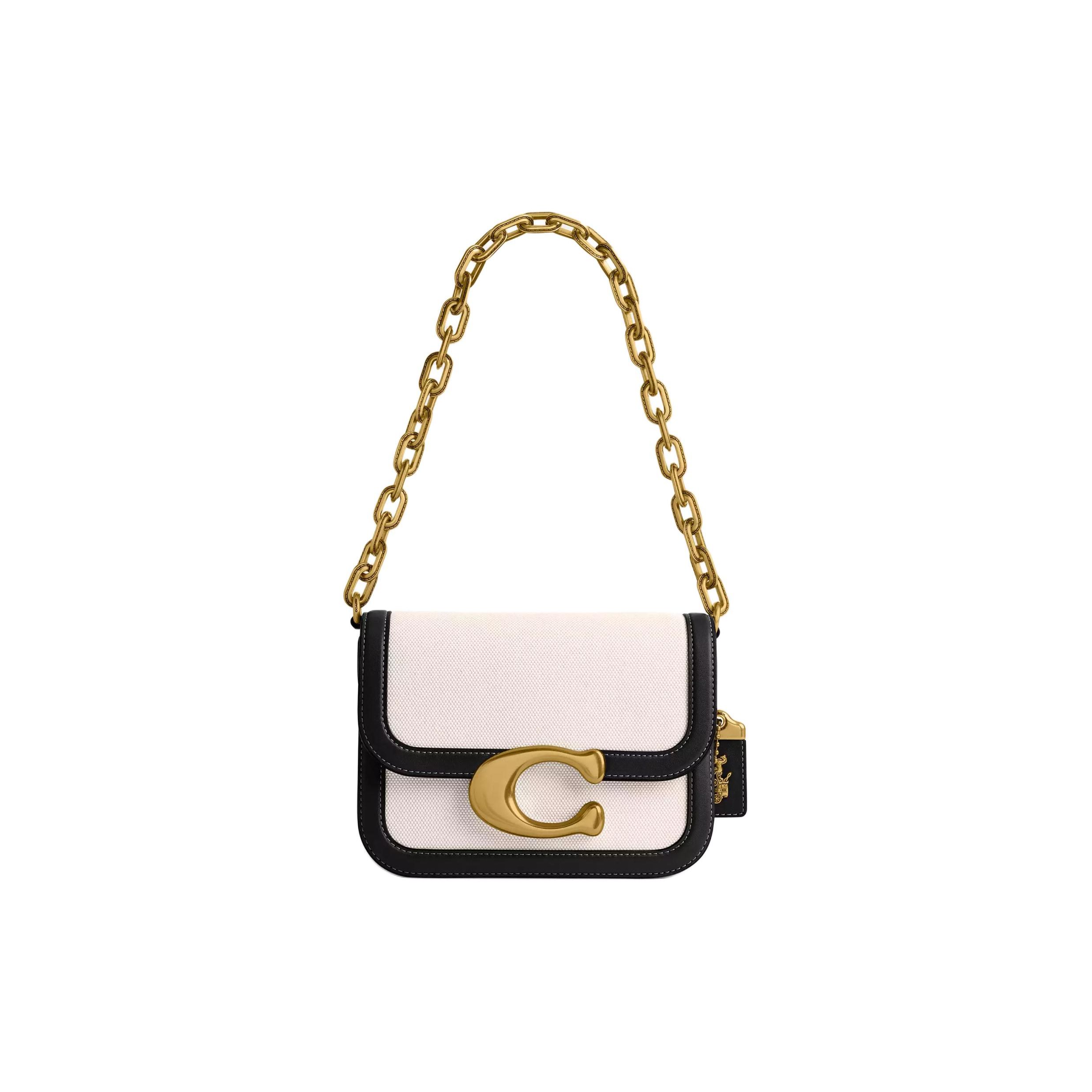 

Coach Idol Bag 21 Fashion Logo Canvas And Leather Crossbody Shoulder Bag Small Women bags Brass Rock-Salt Black CR671-B4WRL Basic Set (Bag+Dust Bag)