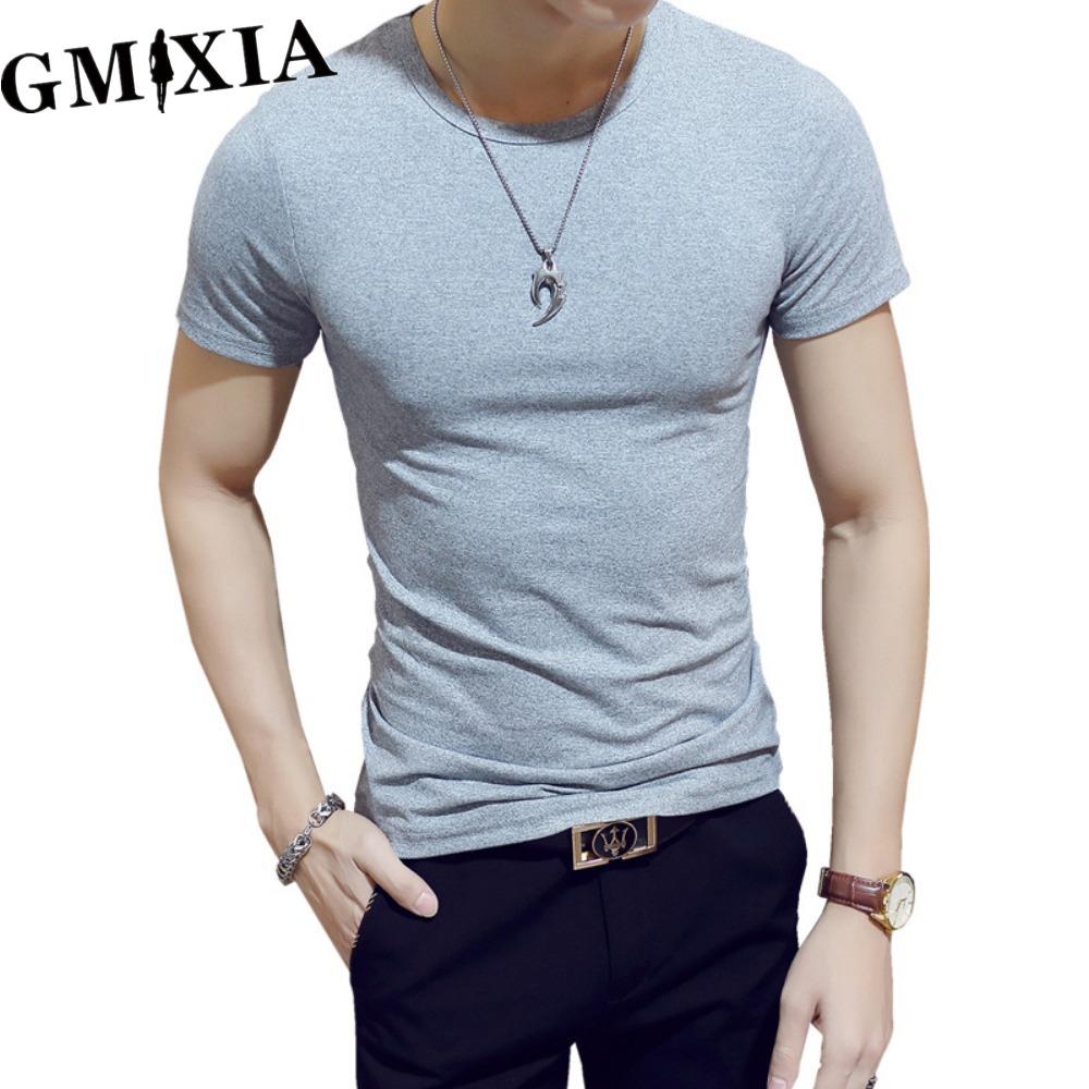 

GMXIA Мужская мода повседневный круглый вырез однотонный принт топы и футболки рубашка XXXXL светло-серый