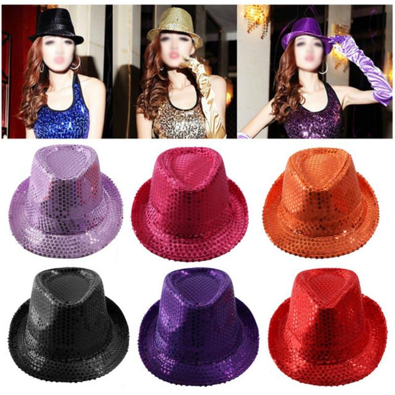 Cappello da donna e uomo con paillettes per spettacoli da festa, cappello da ragazzo e ragazza