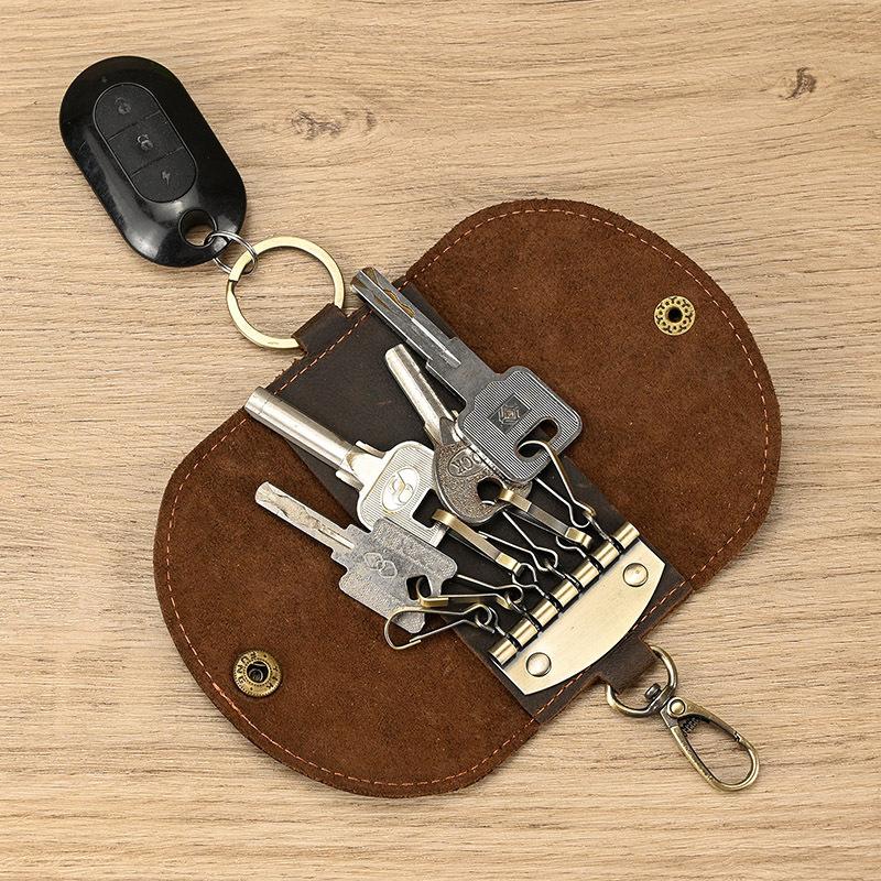 Leather Key Bag, Crazy Horse Leather Keychain, First Layer Cowhide Multi-Color Men'S Waist Hanging Car Multi-Function Keychain
