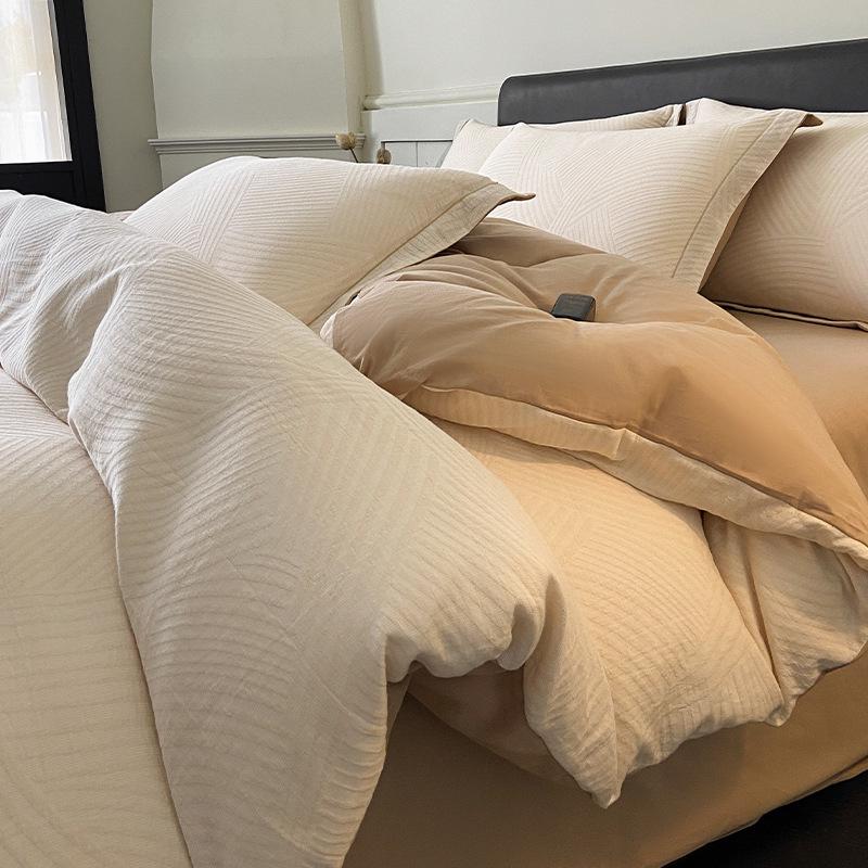 *Class A Jacquard Cotton 4-Piece Thick Flannel Wave Bedding Set, 1.8m*
