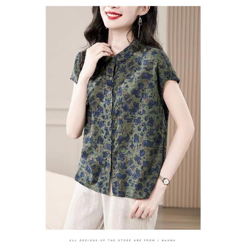 All Match Elegant Retro Floral Shirt Women's Summer Women's Fashion Temperament Short Sleeved Shirt Small Shirt Women's Top