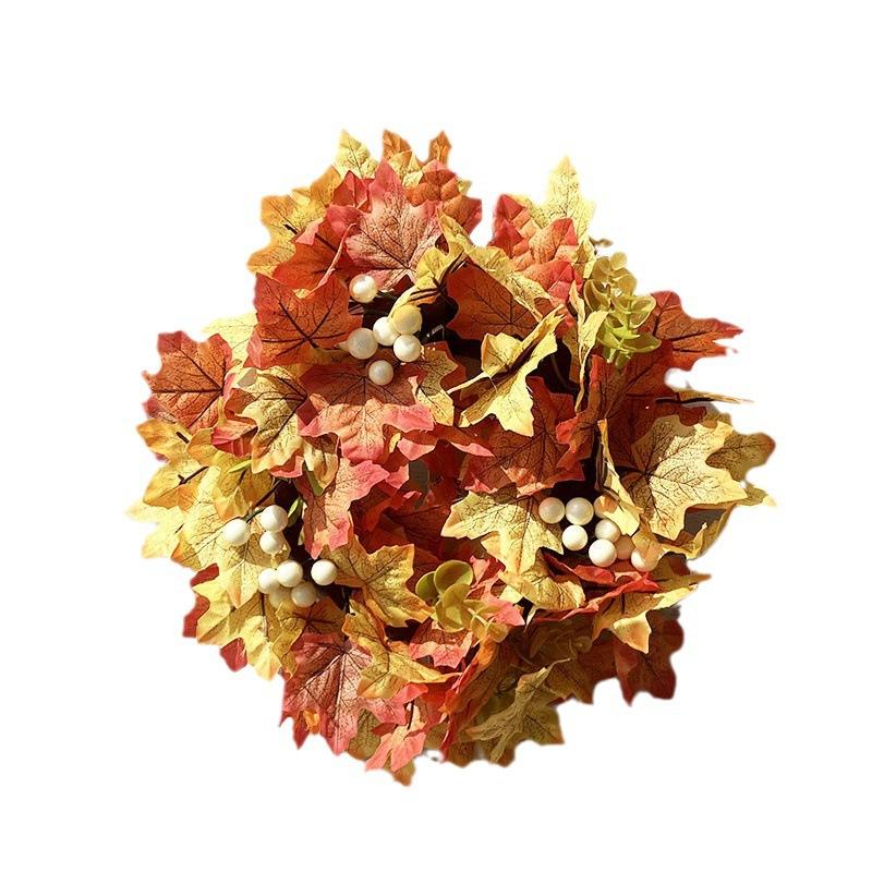 American Fall Halloween Harvest Maple Leaf Wreath Door Pumpkin Pendant White Pulp Fruit Wreath Door Decoration