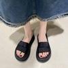 Summer new niche woven cloth with slippers women's thick bottom outer wear casual beach vacation sandals