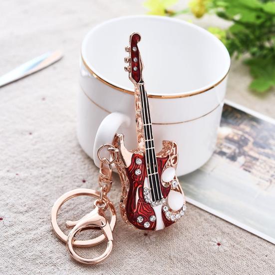 Regalo decorativo per borsa portachiavi con ciondolo portachiavi con strass per chitarra alla moda