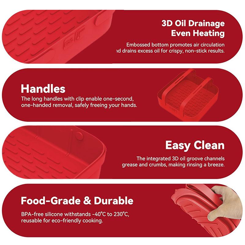 3PCS Airfryer Oven Baking Tray Silicone Non Stick Airfry Pan Liner Pizza Fried Chicken Basket Baking Pan with Brush & Food Tong