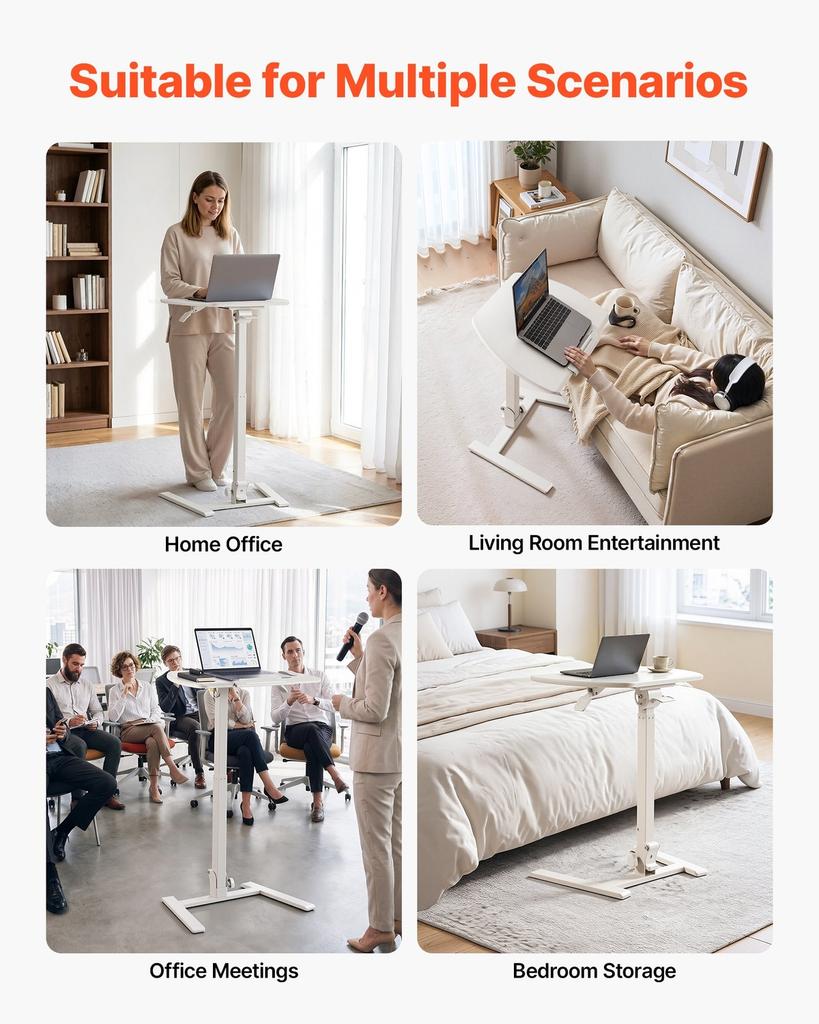 Standing Desk, Adjustable Height Mobile Stand Up Desk with Tilting Desktop, 650 x 480 mm Small Computer Sit Stand Workstation, 15 kg Capacity,