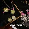Jewelry Concubine Rose Pink Jellyfish Gemstone Fringed Earrings Banquet Haute Couture Olive Green Ice Flower Cut Zircon Necklace Set